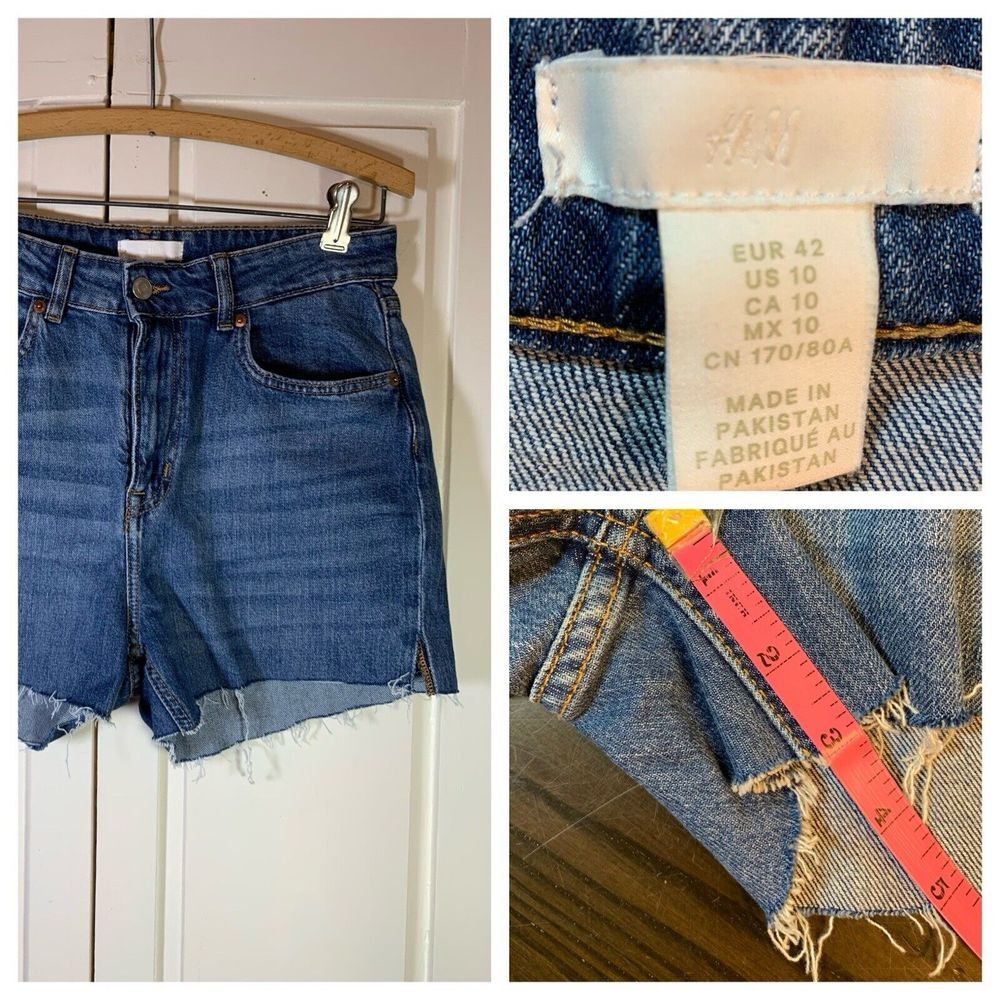 H&M Regular Waist Jean Shorts Womens 10 Medium Wash Denim Festival DIY Cut Off